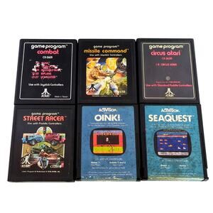 Atari 2600 Game Lot 6: Seaquest Oink Street Racer Missile Command Combat Circus